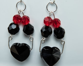 Black crystal heart earrings-X168
