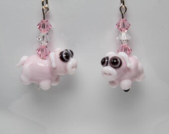 Lampwork glamour piggies earrings-A406