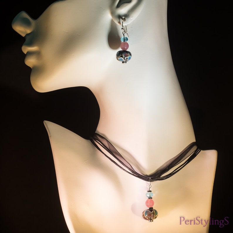 Lampwork necklace and earring set-G110