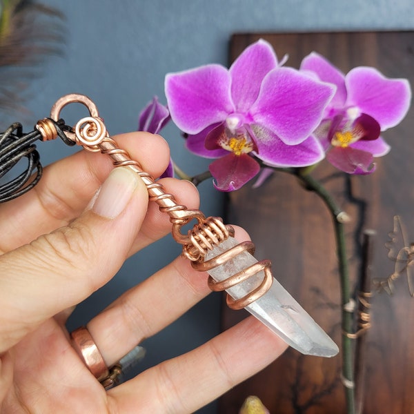 Miniature Lemurian Quartz and Copper wand pendant #84, magic wand, miniature wand pendant, Divination tools, tensor necklace, energy tool