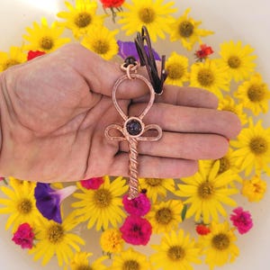Ankh Amulet with Amethyst, Hand Crafted Solid Copper, Personal &quot;Key of Life&quot; Pendant, Egyptian Theology, Breath of Life Energy Tool, Alchemy