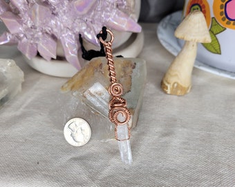 Miniature Lemurian Quartz and Copper wand pendant #34, magic wand, miniature wand pendant, Divination tools, witchy necklace, energy tool