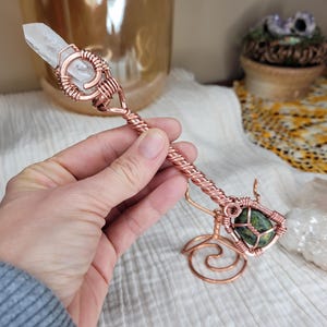 Copper wand, crystal wand, Lemurian Light Crystal and Serpentine Copper Wand, Magic Wand, Quartz wand, Healing tool, Energy tool, handmade