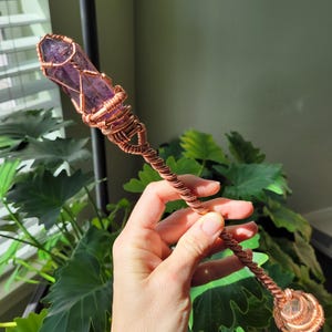Copper and Crystal Wand, magic wand, copper wand Polished Amethyst, Quartz sphere, New Earth, copper healing tool, Crystal wand, handmade