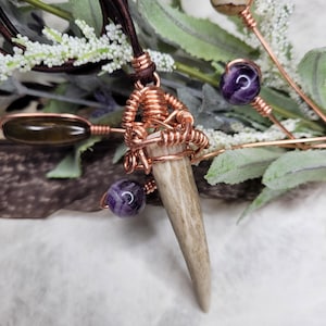 Antler Pendant (1), Heavy Gauge Solid Copper Wire Wrapped Pendant, Unique Style Deer Antler Talisman, Men Women