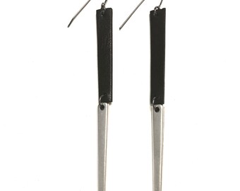 Black leather and zamac earrings SPIKE-1