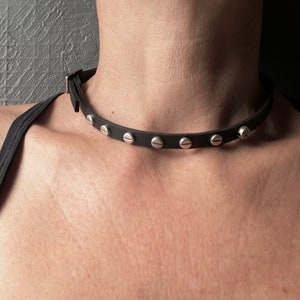 Choker necklace / bracelet 2 turns in black leather MEKA image 4