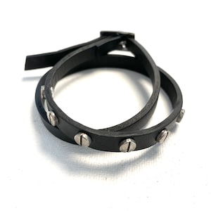Choker necklace / bracelet 2 turns in black leather MEKA image 1