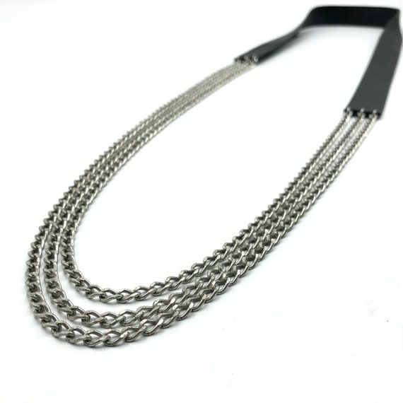 Collier En Cuir Noir Et Chaines Vodka Etsy