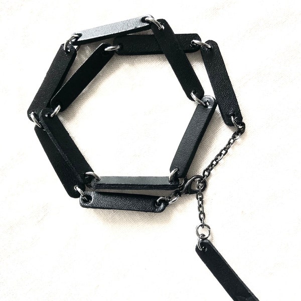 Bracelet/collier chaine de cuir noir pour homme et femme KUMIN-11