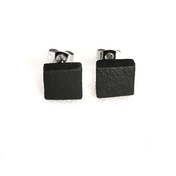 Square stud earrings, KACHOU leather stud