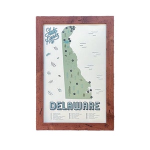 Delaware State Parks Karte & Checkliste | Vintage Grün | 11x17" Druck