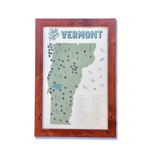 Vermont State Parks Karte & Checkliste | Vintage Grün | 11x17" Druck