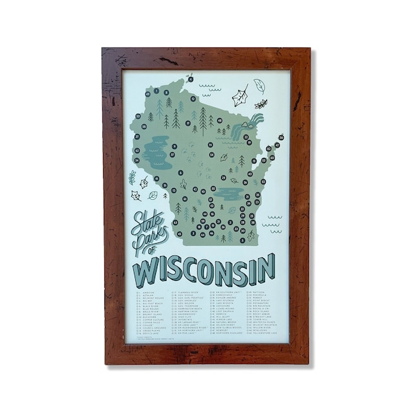 Wisconsin State Parks Map & Checklist - Vintage Green | 11x17"
