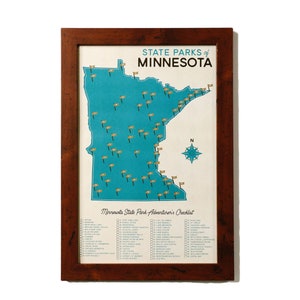 Mapa y lista de verificación de los parques estatales de Minnesota / Impresión de 11 x 17"