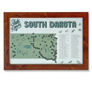 South Dakota State Parks Karte & Checkliste | Vintage Grün | 11x17" Druck