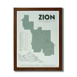 Mapa de trilha do Parque Nacional de Zion | Impressão 18x24"