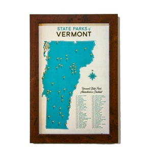 Mapa y lista de verificación de los parques estatales de Vermont / Impresión de 11 x 17"