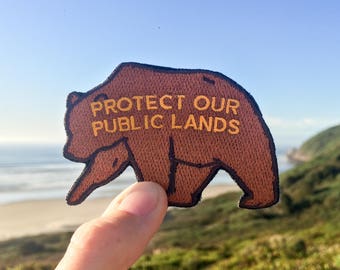 Protect Our Public Lands Grizzly Bear Patch, 3" Iron-On Patch