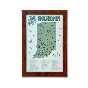 Indiana State Parks Karte & Checkliste | Vintage Grün | 11x17" Druck
