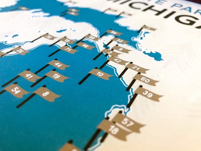 Mappa e lista di controllo dei parchi statali del Michigan / 11x17 immagine 2