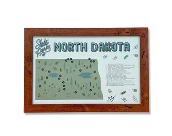 North Dakota State Parks Map & Checklist - Vintage Green | 11x17"