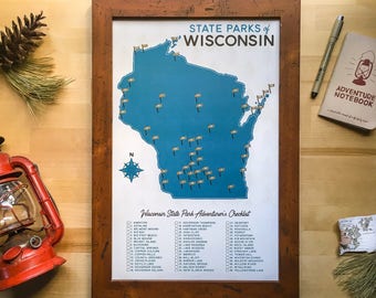 Wisconsin State Parks Map & Checklist | 11x17"