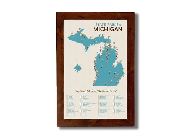 Mappa e lista di controllo dei parchi statali del Michigan / 11x17 immagine 4