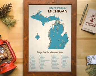 Mapa y lista de verificación de parques estatales de Michigan / 11x17"