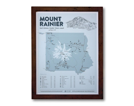 Mount Rainier National Park Trail Map | 18x24" Print