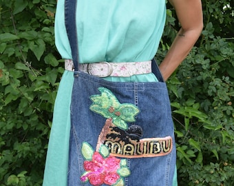Denim Crossbody Bag, Denim Handbag,Summer Tote,Shopping Bag, Denim Shoulder Bag, Boho Beach Bag, Boho Hippie Handbag,Weekend Tote Bag
