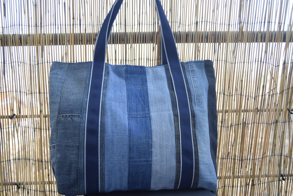 Medium Denim Handbag,recycled Denim ,zero Waste,pachwork Tote Bag ...
