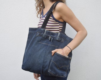 Denim tote,eco friendly, Recycled Jeans Bag, Denim bag, Handbag, Modern Upcycled Bag,personalized bag,Vintage jeans bag