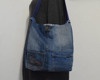 Patchwork denim bag,Two-in-one bag -backpack and shoulder bag.,Summer denim bag,slouchy soft shoulder bag,Hippie Boho style,vegan,zero waste