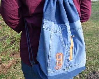 Denim Rucksack, recycelter Rucksack, Boho Hippie Rucksack, Schulrucksack, Rucksack für Studenten