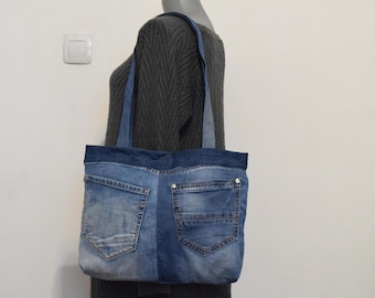 Patchwork denim bag,upcycled denim tote bag,Summer denim bag,slouchy soft shoulder bag,Hippie Boho style,denim patchwork,vegan,zero waste