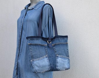 Patchwork denim bag,upcycled denim tote bag,Summer denim bag,slouchy soft shoulder bag,Hippie Boho style,denim patchwork,vegan,zero waste