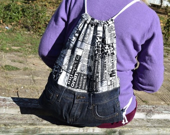 Denim Backpack, Drawstring Backpack, Boho Hippie backpack, School Backpack, Patchwork Backpack
