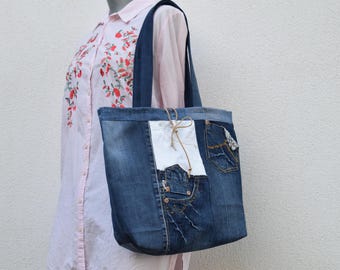 Patchwork denim bag,upcycled denim tote bag,Summer denim bag,slouchy soft shoulder bag,Hippie Boho style,denim patchwork,vegan,zero waste