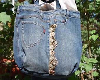 Demin Tote, Recycled Tote Bag, Big Denim purse, Blue demin bag, Denim beach bag, Shopping bag