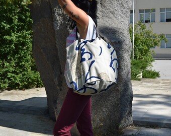 Shoulder bag round ,Large round bag,bag shopping ,cloth bag,fabric bag,tote bag,Beach bag,Tote bag round white and blue