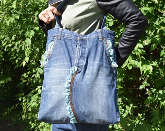 Denim Tote / Blue Denim Bag / Big Jeans Bag / Modern Bag / Recycled Eco-friendly Bag / Tote