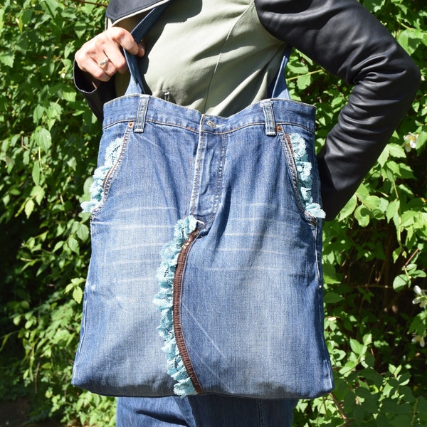 Denim Tote / Blue Denim Bag / Big Jeans Bag / Modern Bag / Recycled Eco-friendly Bag / Tote