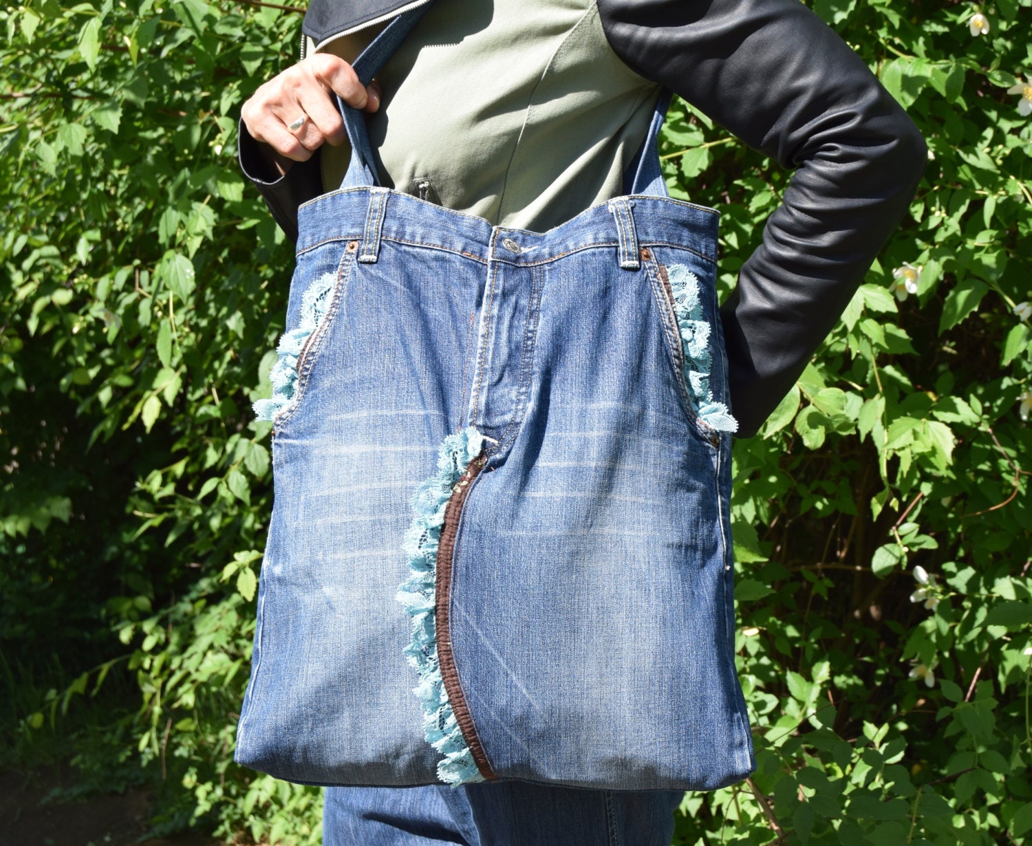 Denim Tote / Blue Denim Bag / Big Jeans Bag / Modern Bag / Recycled Eco ...