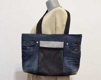Patchwork denim bag,upcycled denim tote bag,denim bag,slouchy soft shoulder bag,Hippie Boho style,denim patchwork,vegan,zero waste