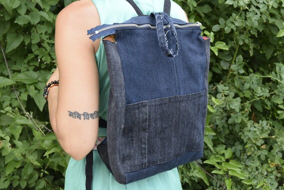 denim school backpack