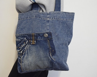 Denim tote,eco friendly, Recycled Jeans Bag, Denim bag, Handbag, Modern Upcycled Bag,personalized bag,Vintage jeans bag