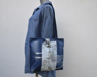 Denim bag,school bag,shoulder bag,travel bag,shopping bag,beach bag,Weekender bag,medium size denim bag,Crossbody Bags,eco friendly