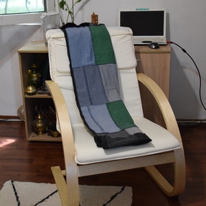 Yusk stolsöverdrag, lapptäcke fåtöljöverdrag, handgjort, avtagbart, fåtöljöverdrag, denim rektangulära bitar, glidöverdrag