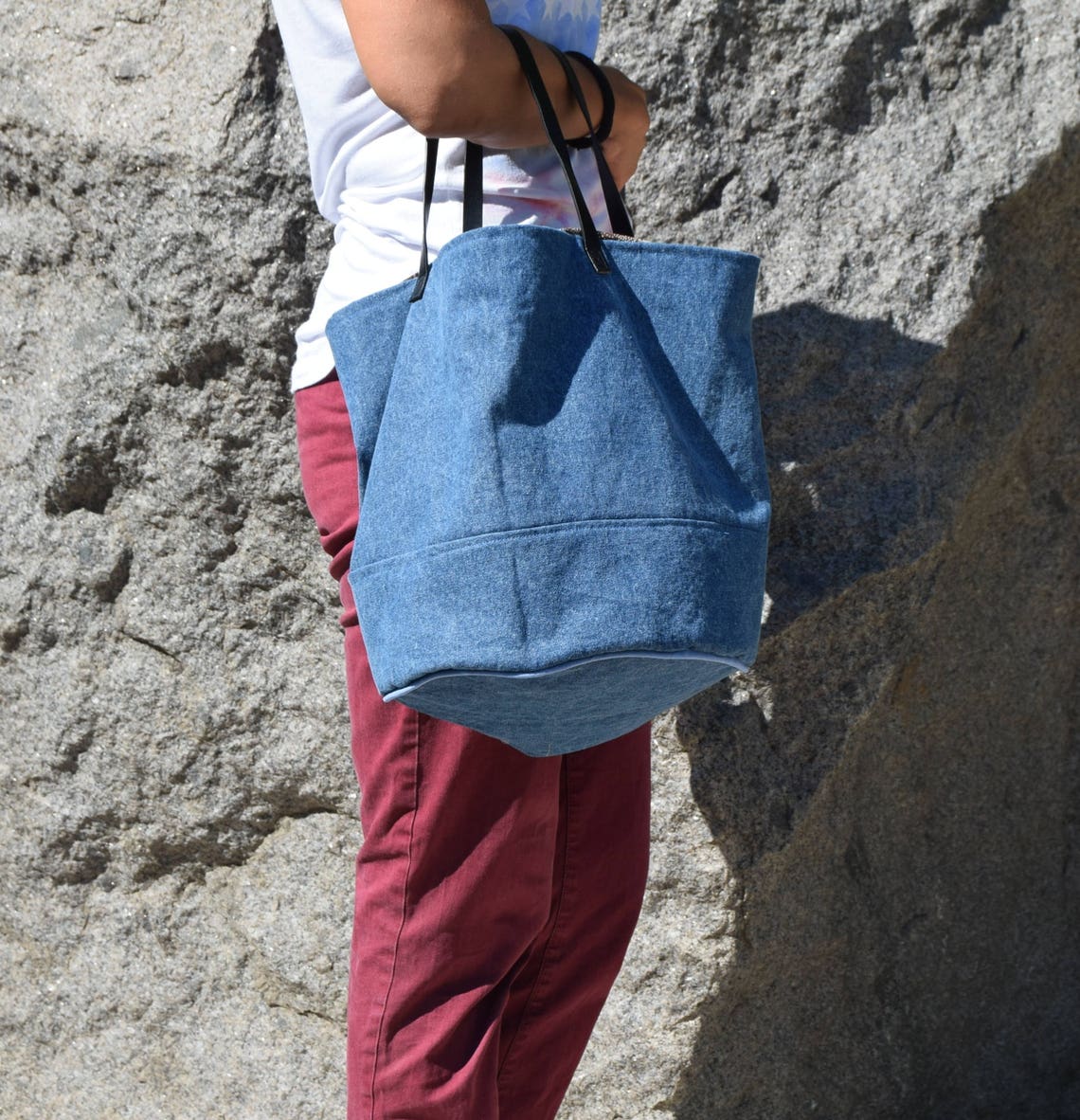 Recycled Bag,tote Bag Round , Urban Sport Bag . Everyday Bag. Jeans Bag ...